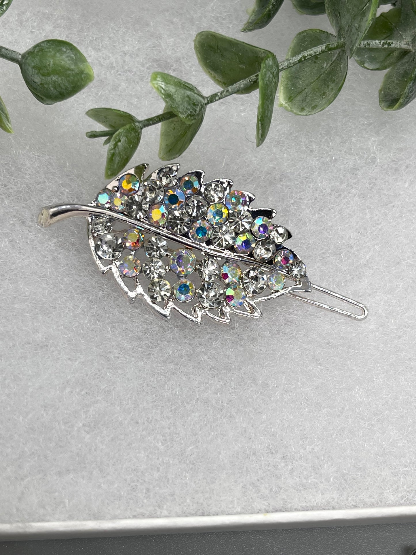 leaf silver Crystal Rhinestone hair clip approximately 3.0”Metal silver tone formal hair accessory gift wedding bridal