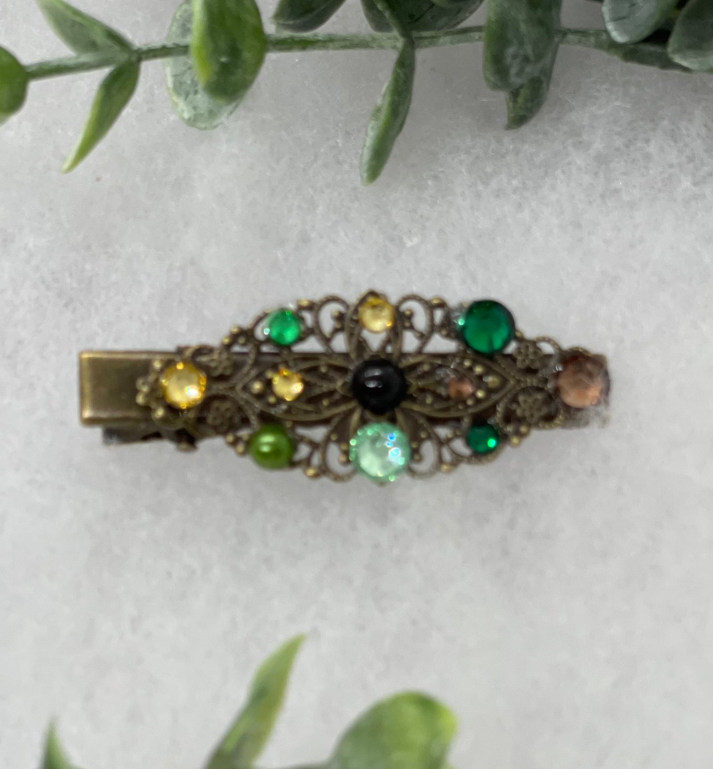 Camouflage Pearl Crystal vintage antique style leaf hair alligator clip approximately 2.5” long Handmade hair accessory bridal wedding #642
