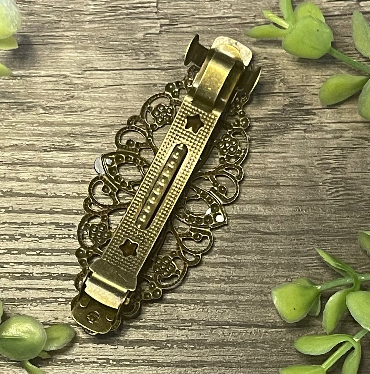 Emerald green crystal barrette Vintage Style 3.5”antique tone Metal bridal wedding shower birthday princess prom