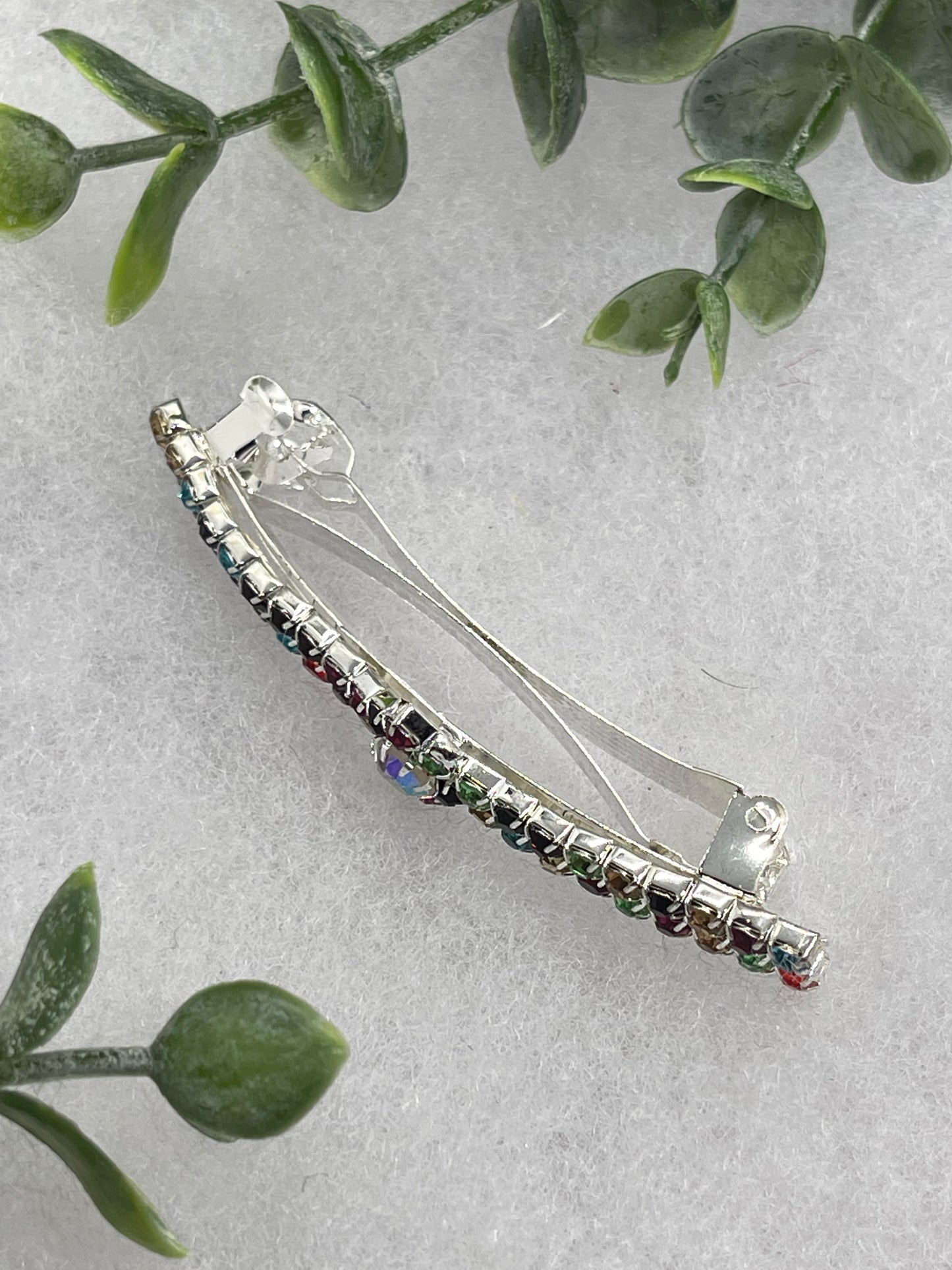 Rainbow Crystal Rhinestone barrette approximately 3.0” silver tone formal hair accessory gift wedding bridal Hair accessory