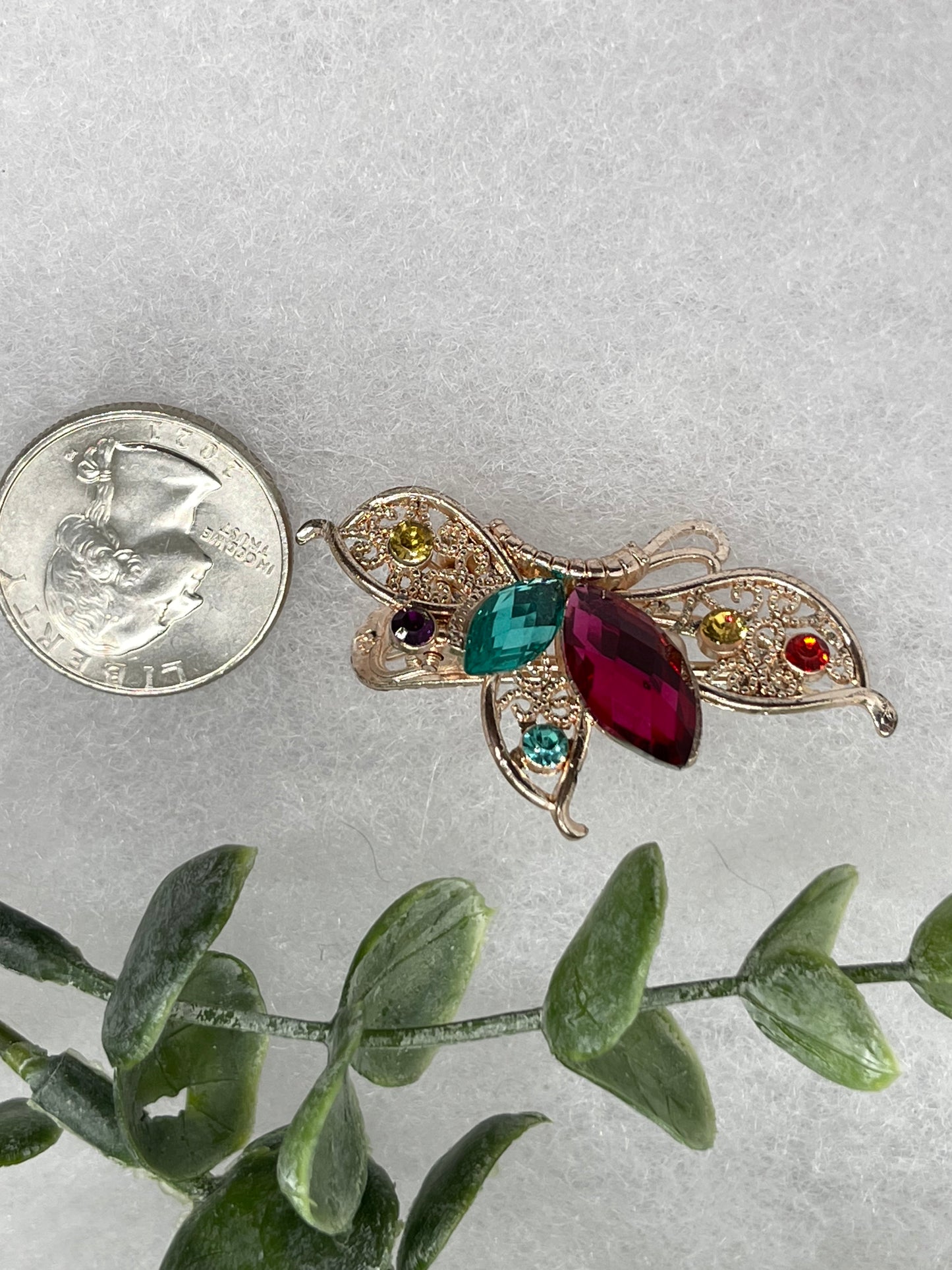 Red Crystal Rhinestone peacock hair clip approximately 3.0”Metal silver tone formal hair accessory gift wedding bridal engagement