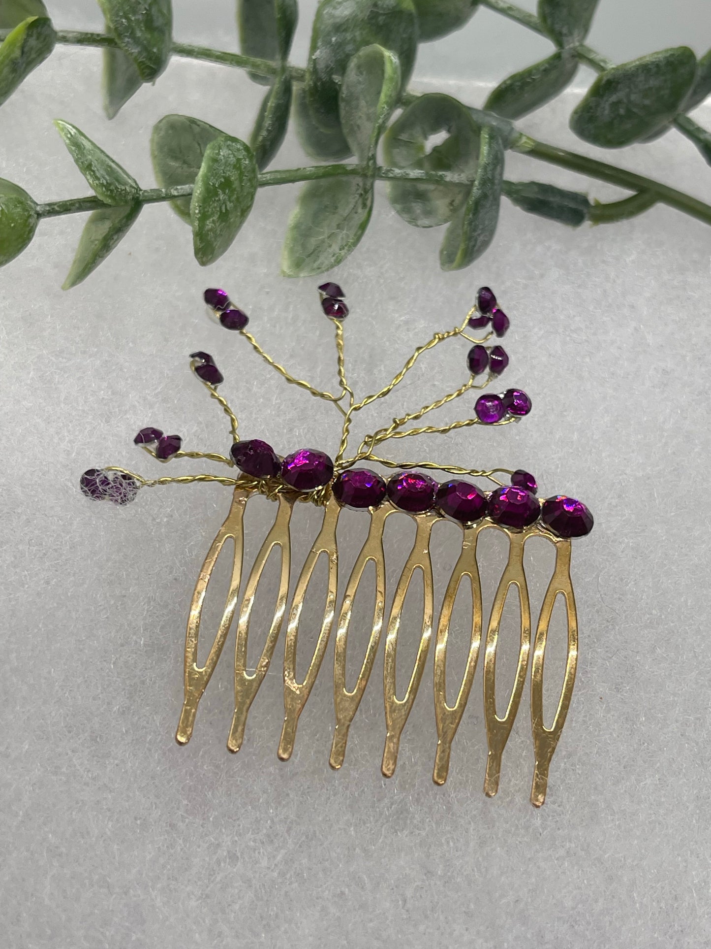 Purple crystal 2.0” gold tone bridal side Comb accents vine handmade by hairdazzzel wedding accessory bride princess gifts Shower hair accessory