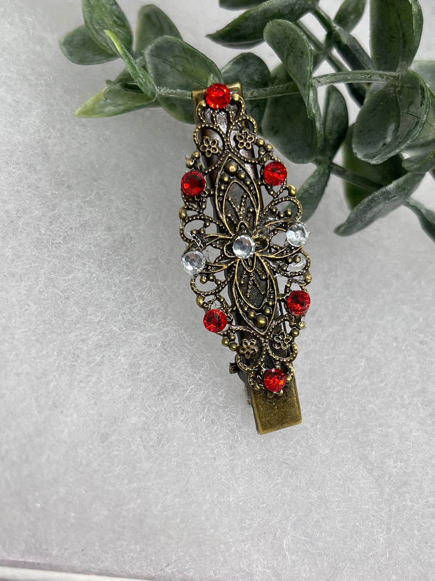 Red crystal rhinestone 2.5” alligator clip Antique vintage style bridal Wedding shower sweet 16 birthday princess bridesmaid hair accessory