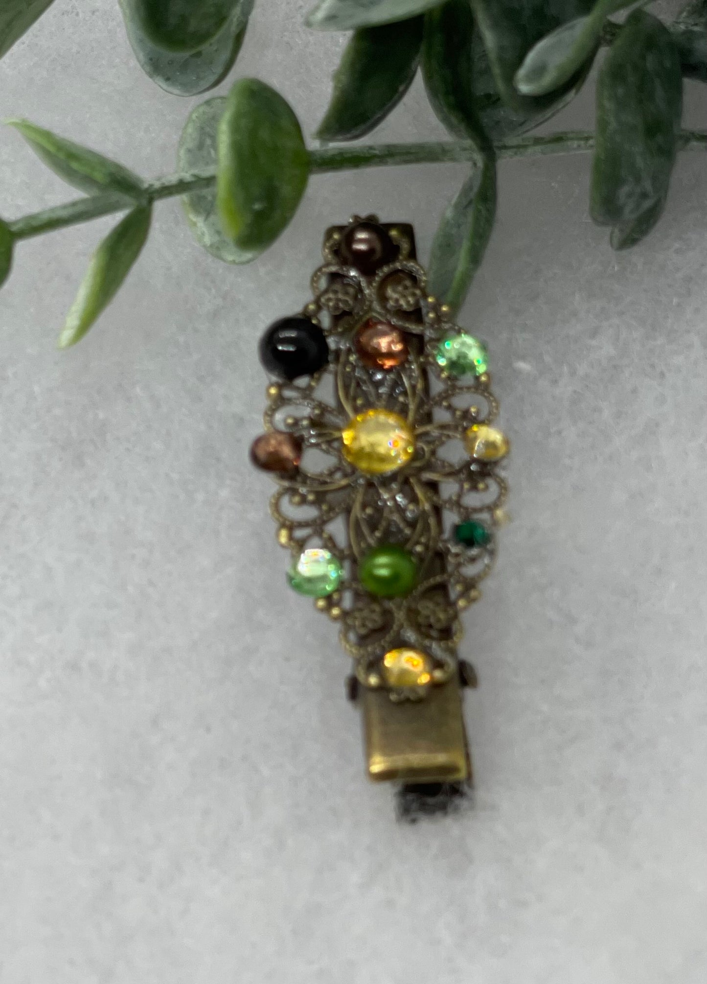 Camouflage Pearl Crystal vintage antique style leaf hair alligator clip approximately 2.5” long Handmade hair accessory bridal wedding #320