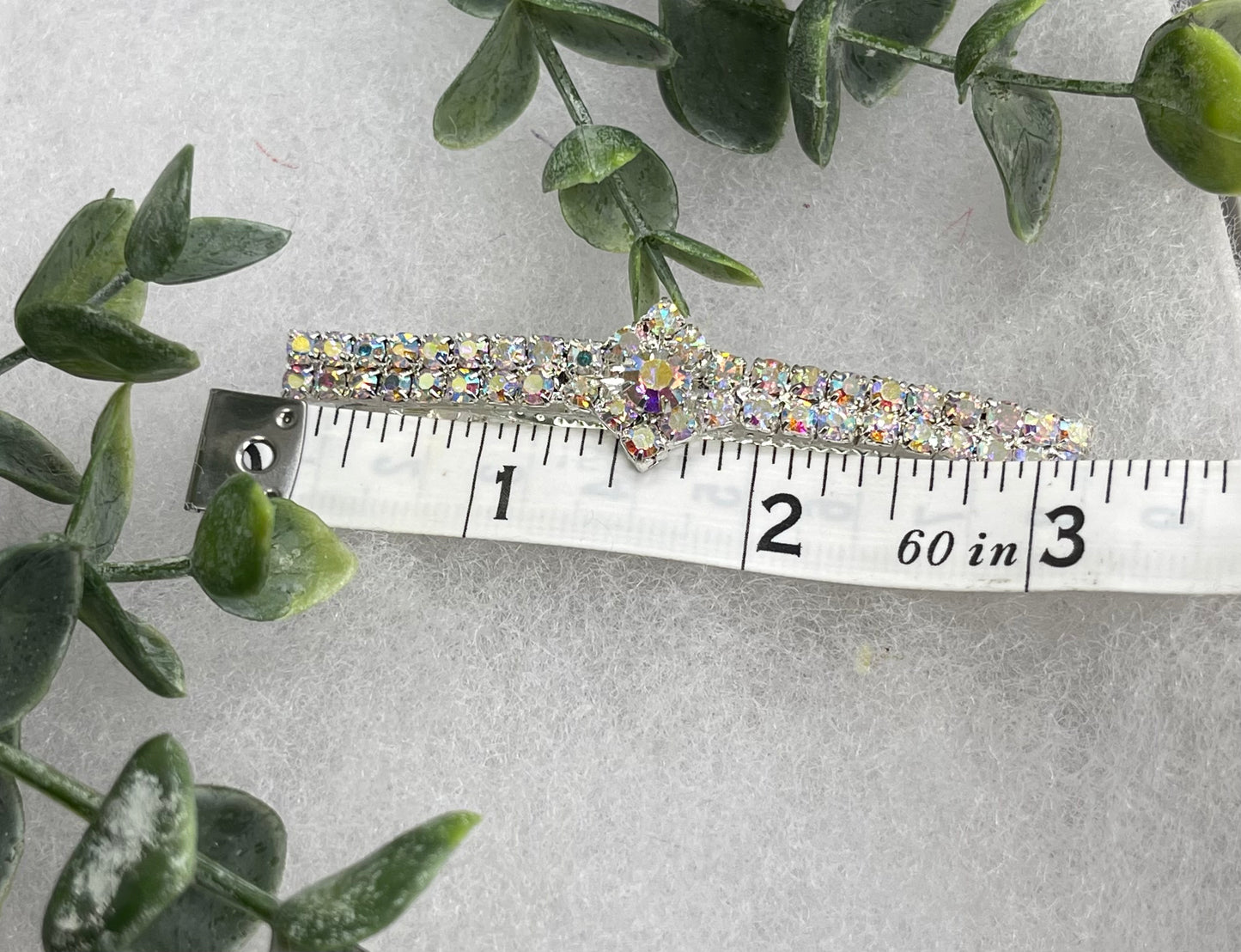 Iridescent Crystal Rhinestone barrette approximately 3.0” silver tone formal hair accessory gift wedding bridal Hair accessory