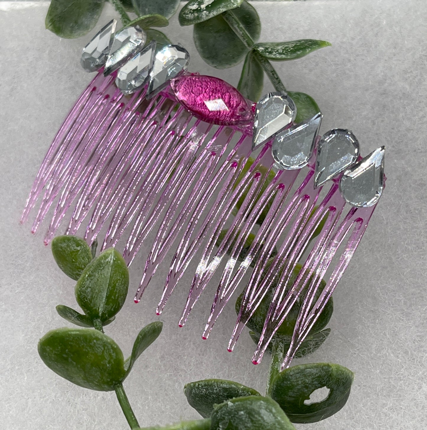 Pink faux crystal side comb 3.0” pink plastic hair accessory bridal wedding Retro Bridal Party Prom Birthday gifts