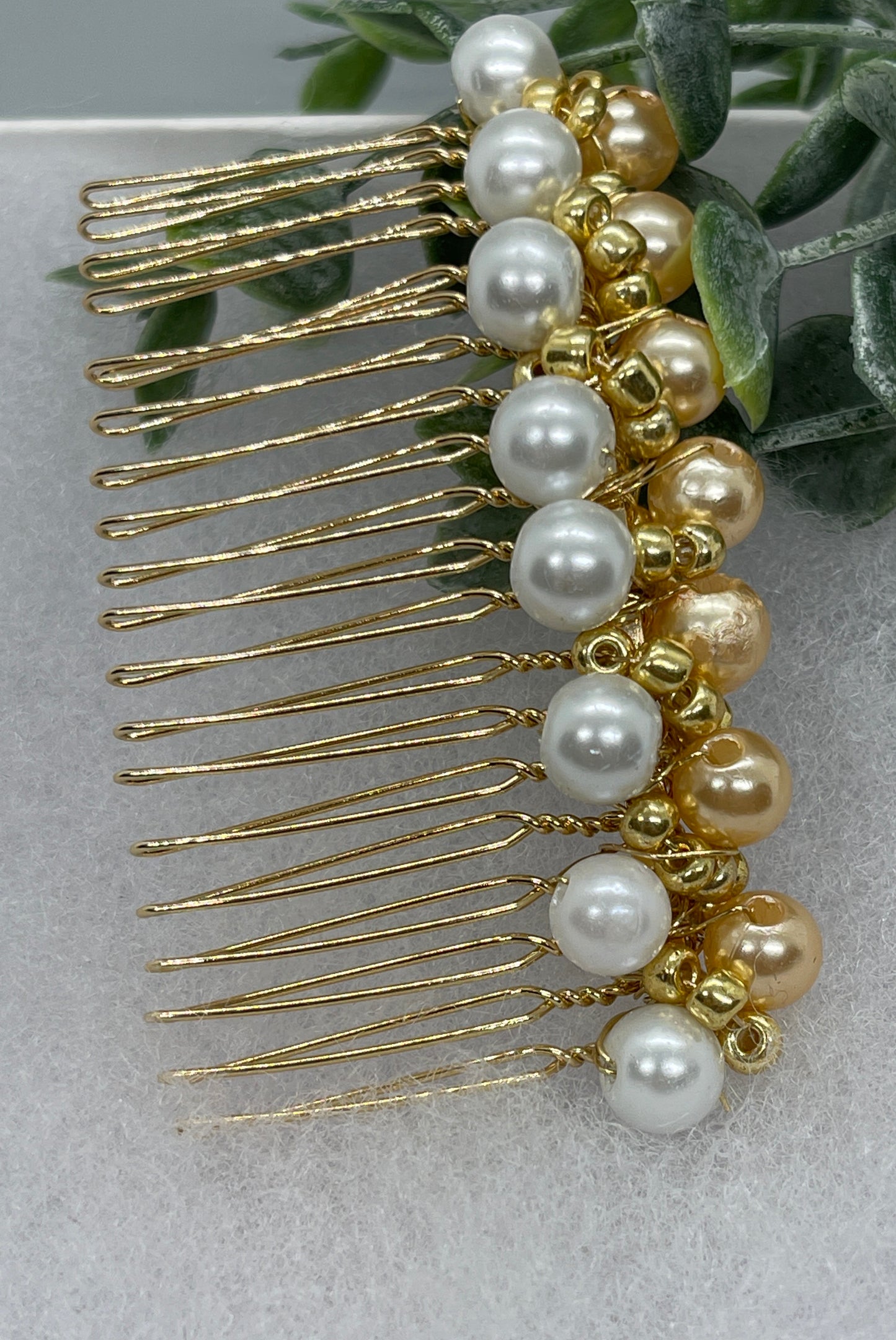 Peach gold beaded side Comb 3.5” gold Metal hair Accessories bridesmaid birthday princess wedding gift handmade accessories