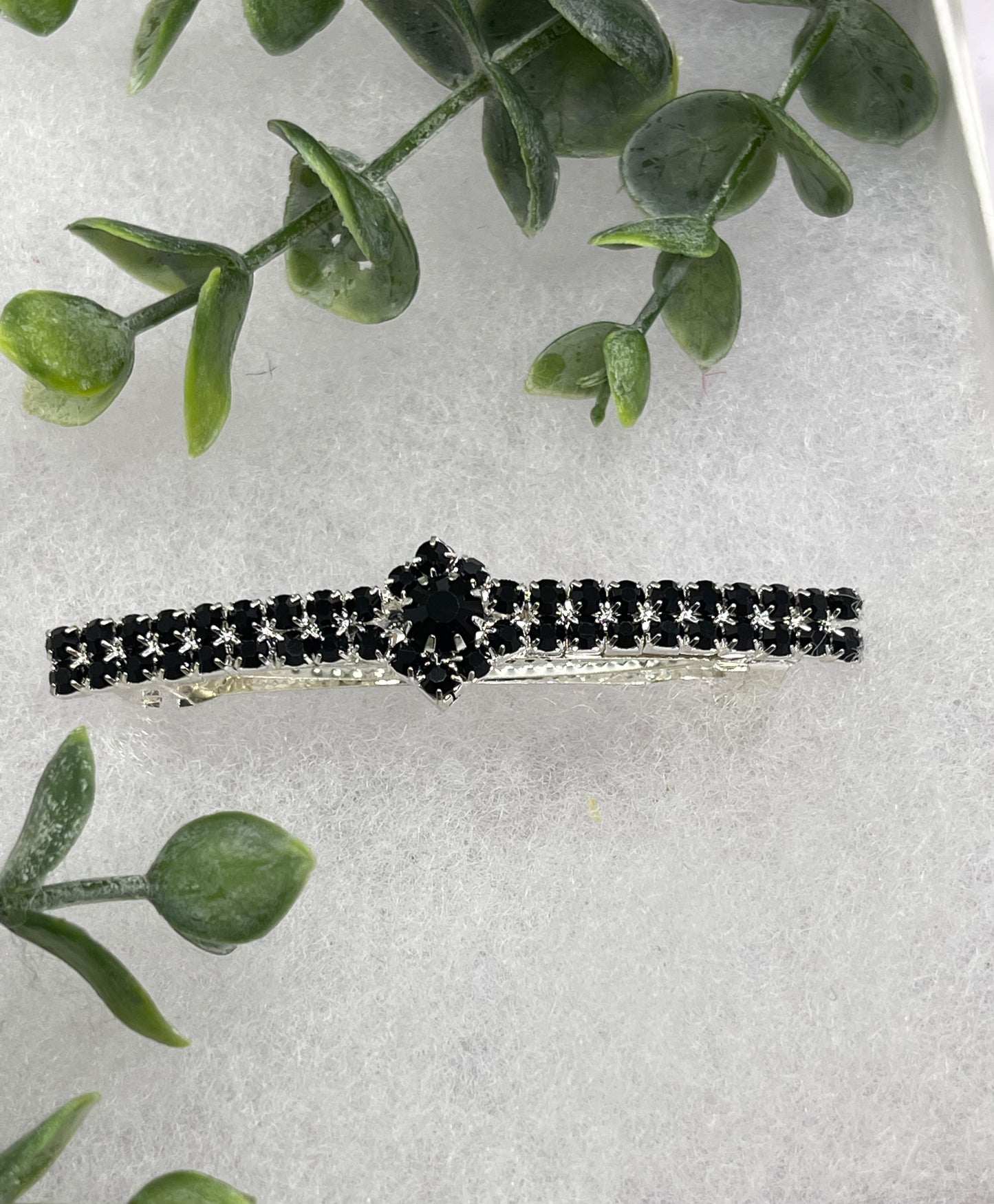 Black Crystal Rhinestone barrette approximately 3.0” silver tone formal hair accessory gift wedding bridal Hair accessory