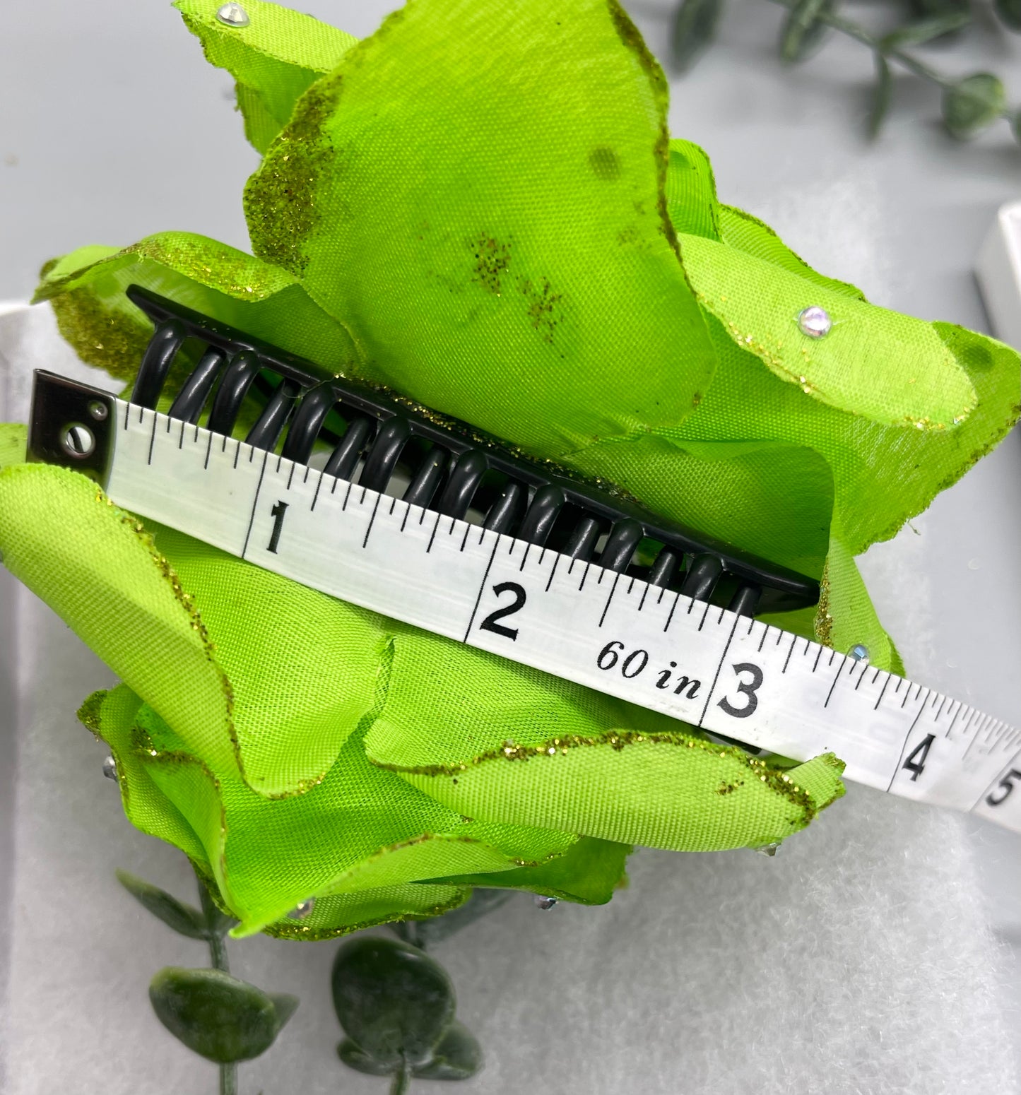lime Green Rose flower crystal rhinestone embellished Claw Jaw clip approximately Large 5.0”W 4.0”L formal hair accessory wedding bridal engagemen