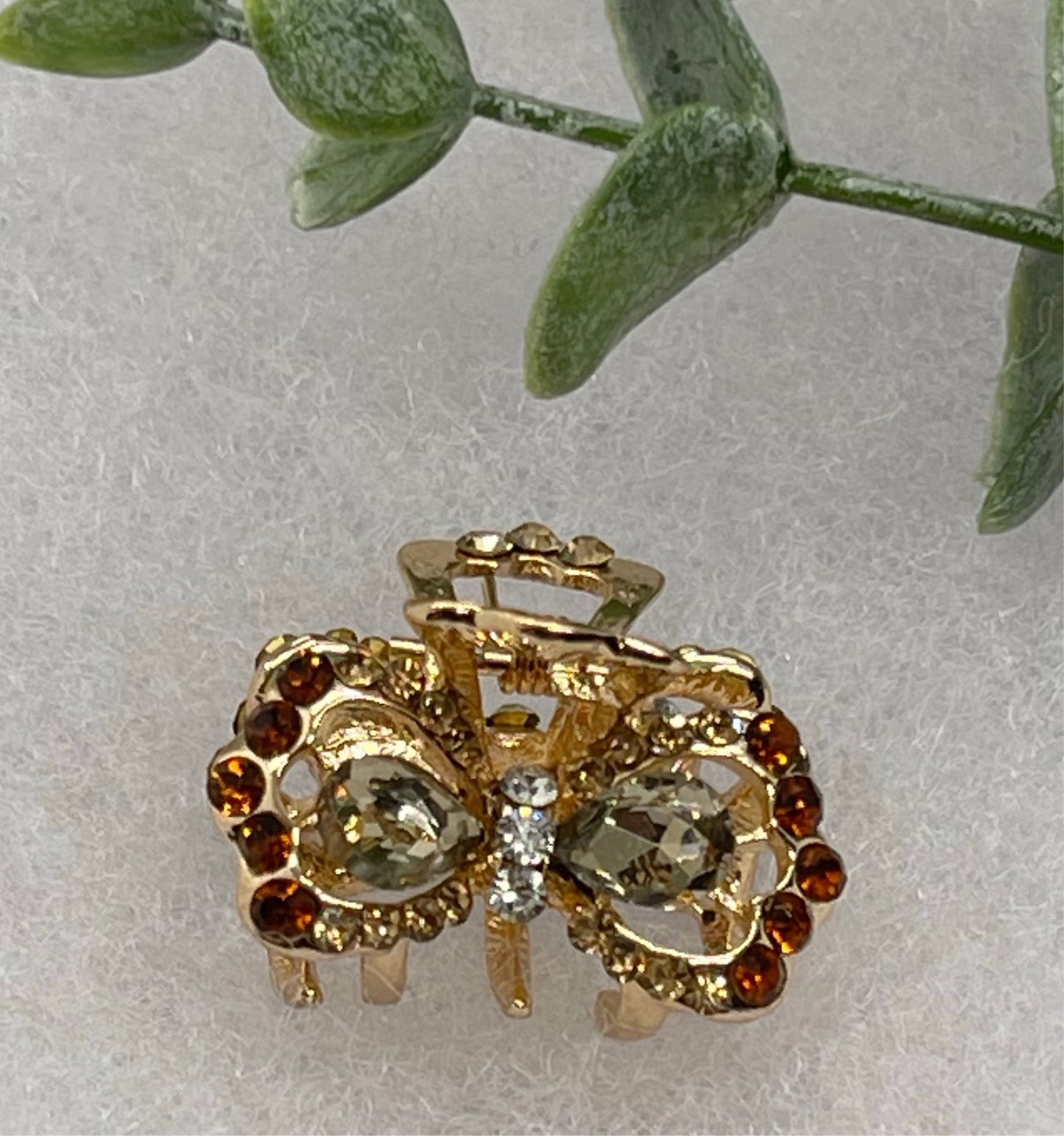 Brown crystal rhinestone approximately 1.0” gold tone hair claw wedding bridal shower engagement formal princess accessory accessories