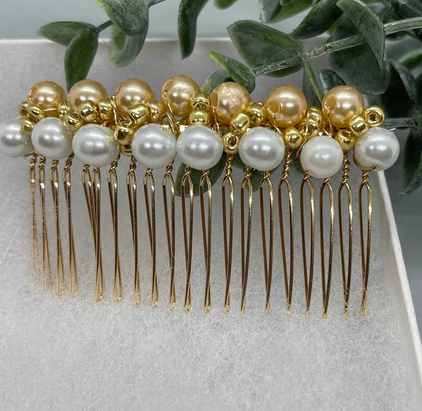 Peach gold beaded side Comb 3.5” gold Metal hair Accessories bridesmaid birthday princess wedding gift handmade accessories