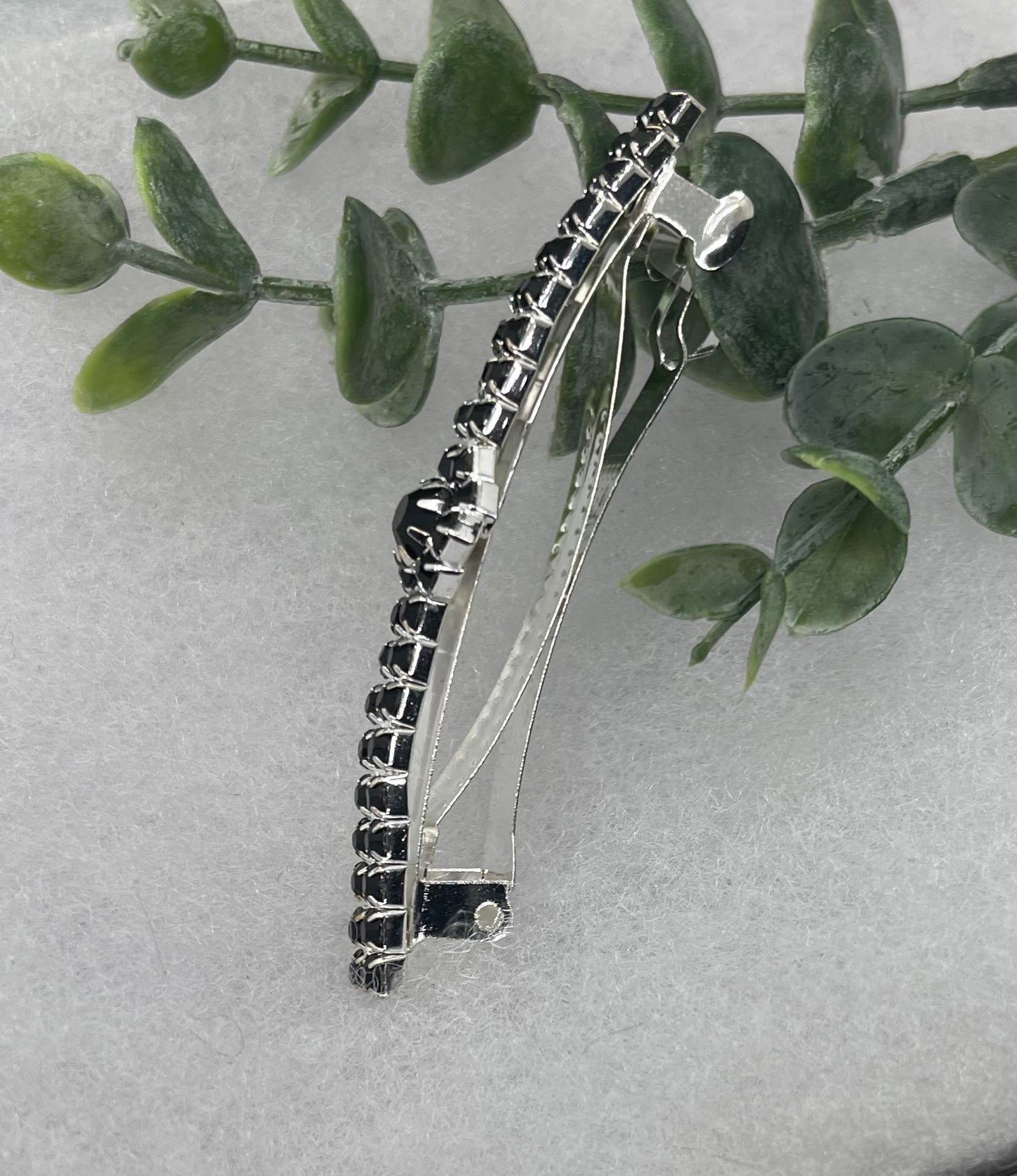 Black Clear Crystal Rhinestone Barrette approximately 3.0”Metal silver tone formal hair accessory gift wedding bridal shower accessories