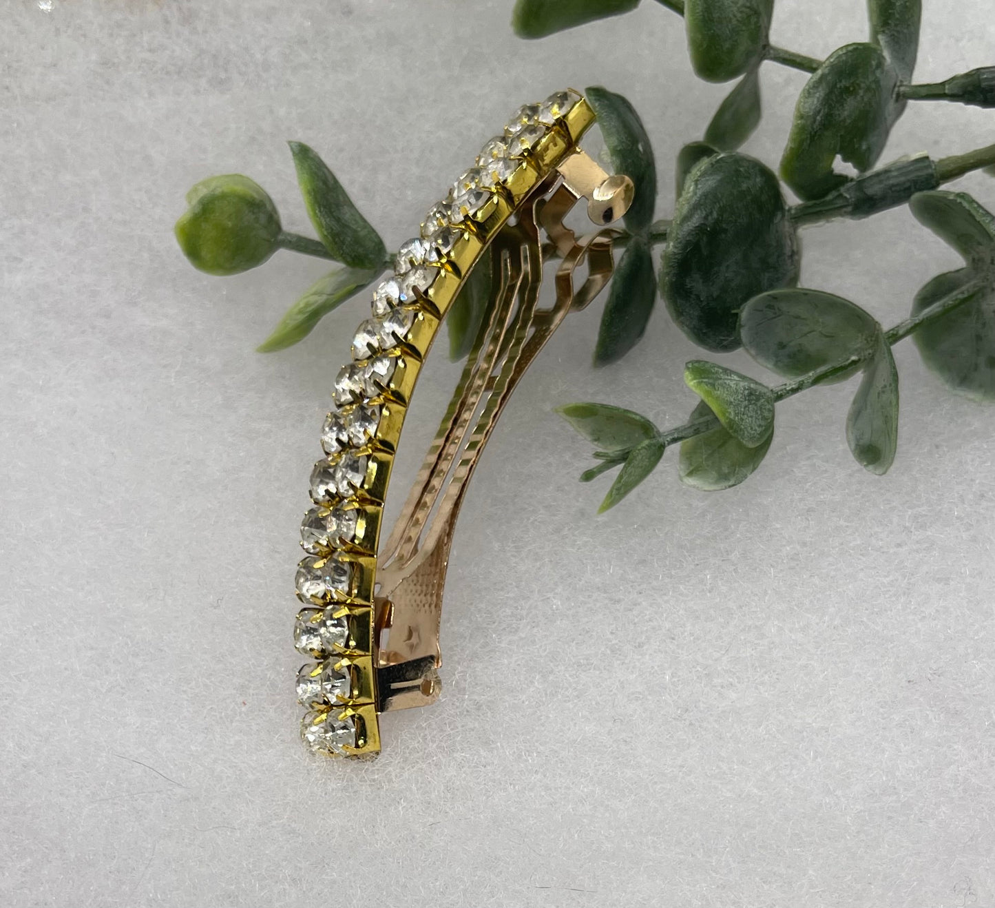 Clear Crystal Rhinestone Barrette approximately 3.0”Metal gold tone formal hair accessory gift wedding bridal shower accessories