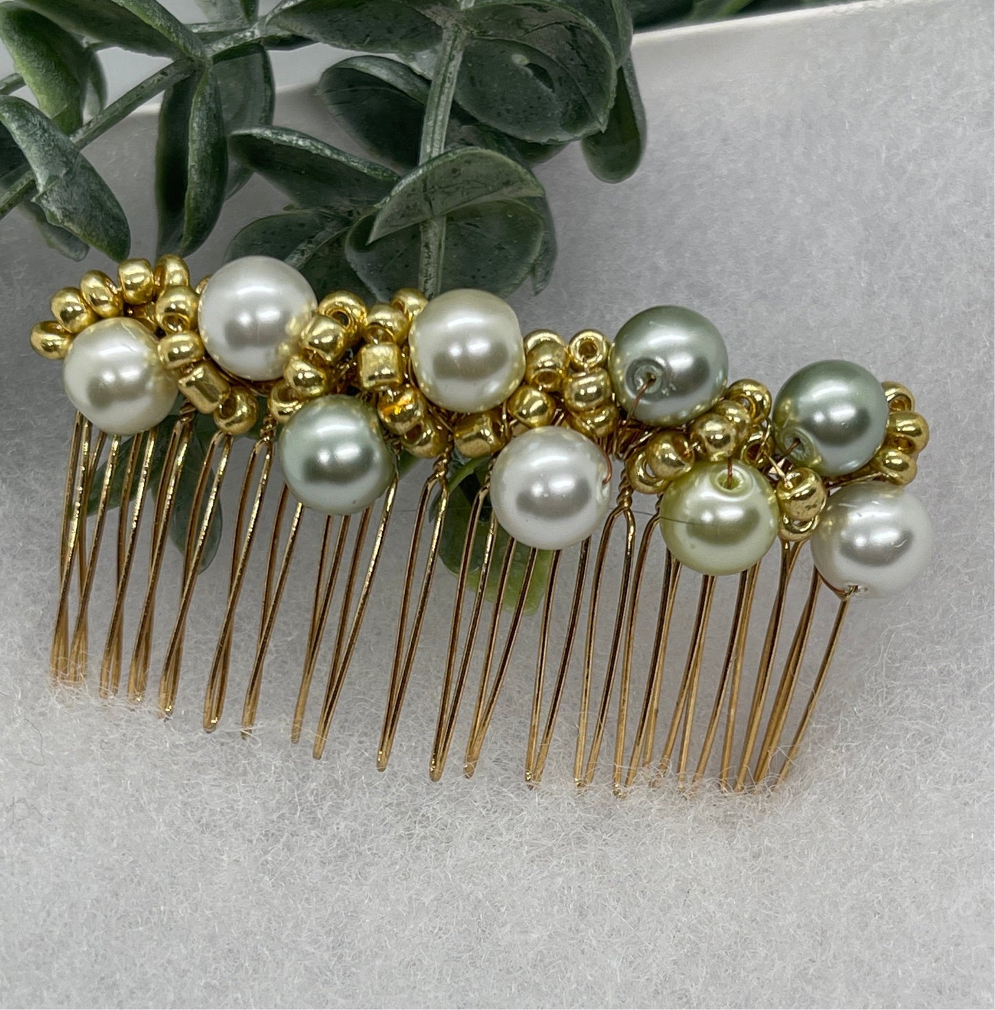 Neutral tone gold beaded side Comb 3.5” gold Metal hair Accessories bridesmaid birthday princess wedding gift handmade accessories