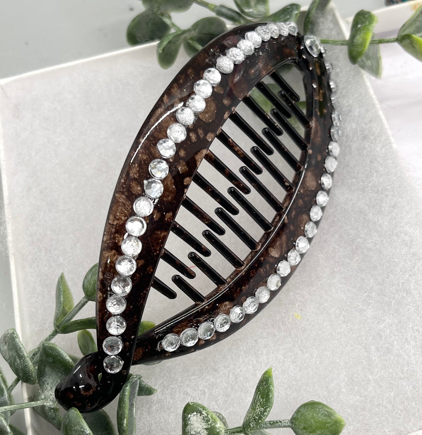 Clear crystal rhinestone hand Embellished 5” L 3”W brown banana comb clips bridesmaid wedding engagement party formal hair accessories