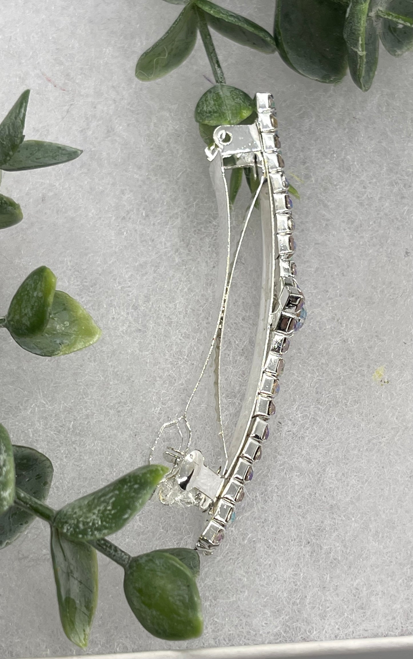 Iridescent Crystal Rhinestone barrette approximately 3.0” silver tone formal hair accessory gift wedding bridal Hair accessory