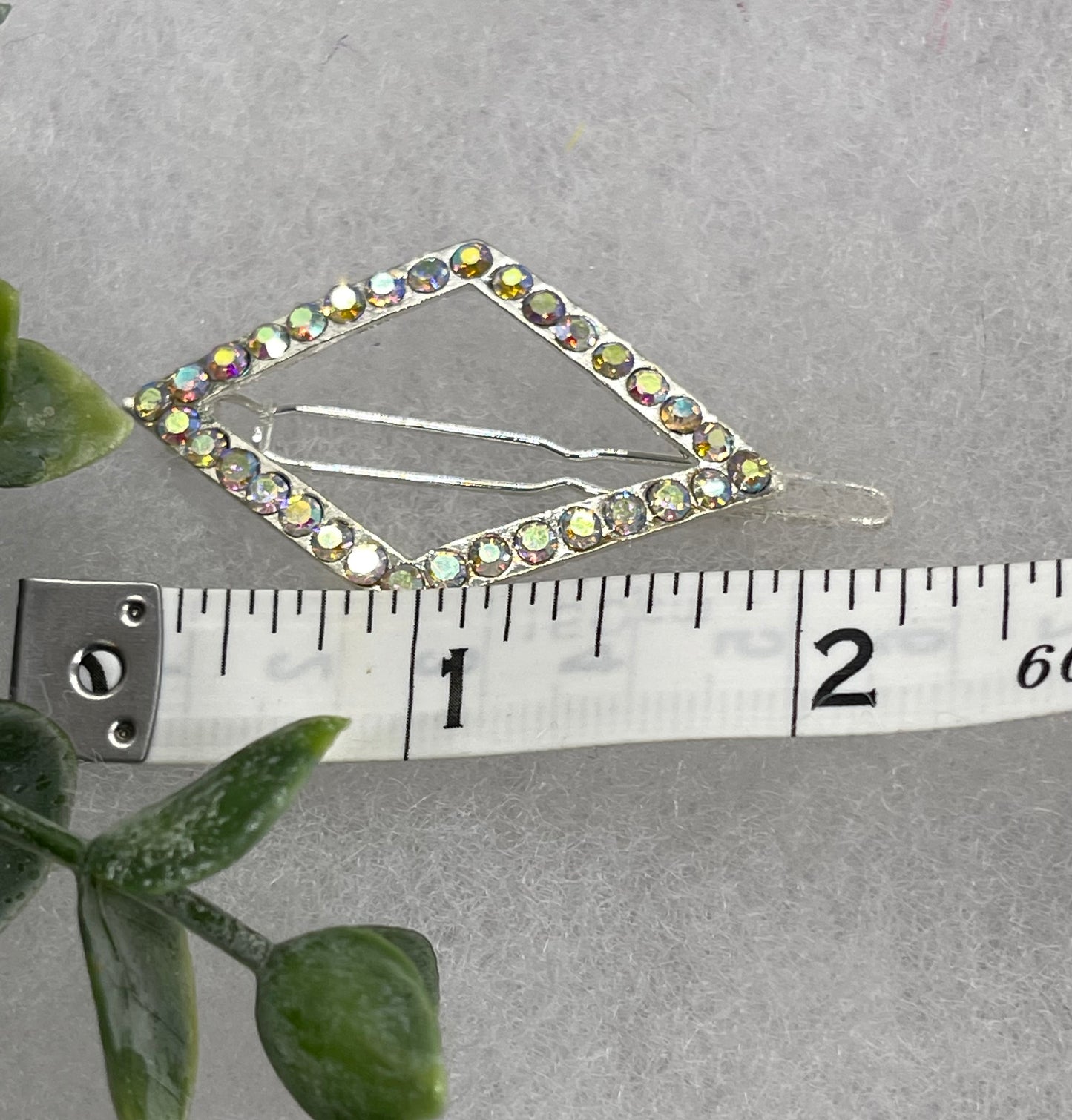 iridescent Crystal Rhinestone Hair clip approximately 2.0” silver tone formal hair accessory gift wedding bridal Hair accessory