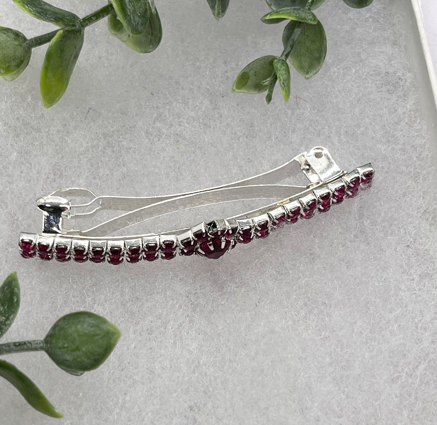 Purple wine Crystal Rhinestone barrette approximately 3.0” silver tone formal hair accessory gift wedding bridal Hair accessory