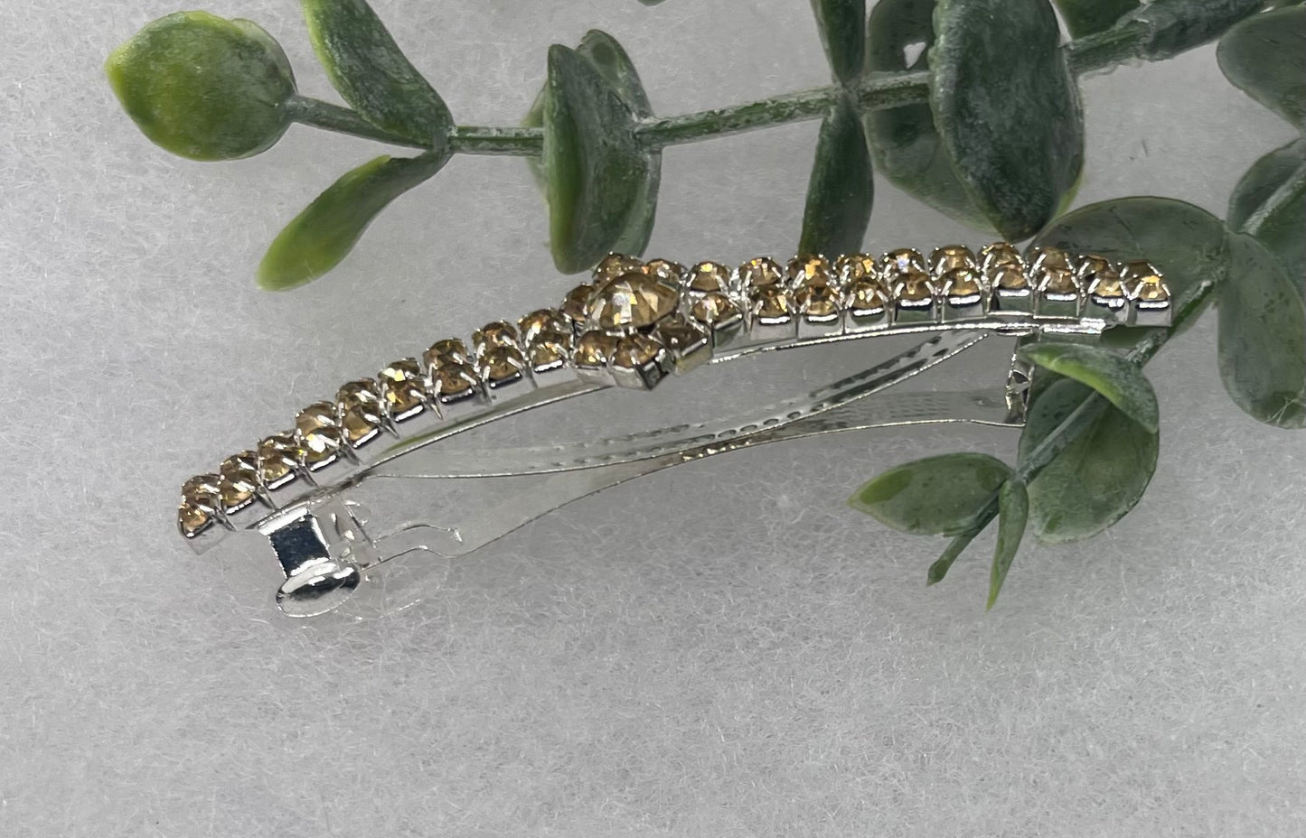 Gold Crystal Rhinestone Barrette approximately 3.0”Metal silver tone formal hair accessory gift wedding bridal shower accessories