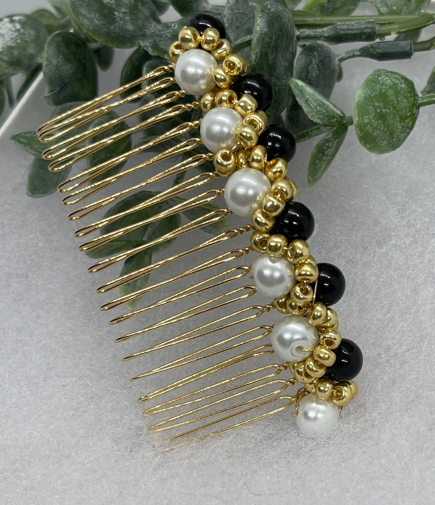 Black White gold beaded side Comb 3.5” gold Metal hair Accessories bridesmaid birthday princess wedding gift handmade accessories
