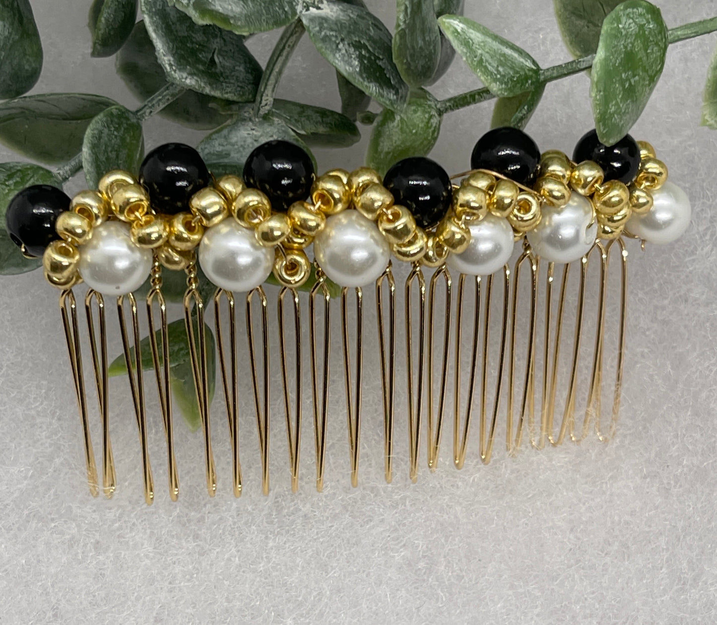 Black White gold beaded side Comb 3.5” gold Metal hair Accessories bridesmaid birthday princess wedding gift handmade accessories