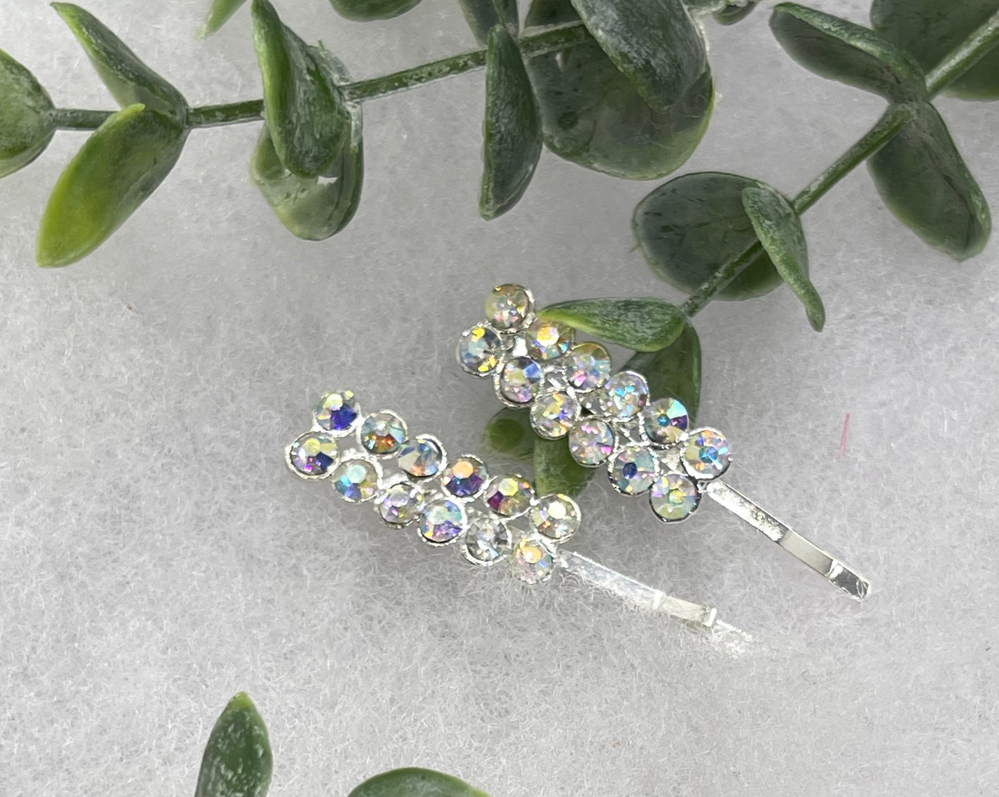 Iridescent Crystal Rhinestone Bobby pin hair pins set approximately 2.0” silver tone formal hair accessory gift wedding bridal Hair accessory