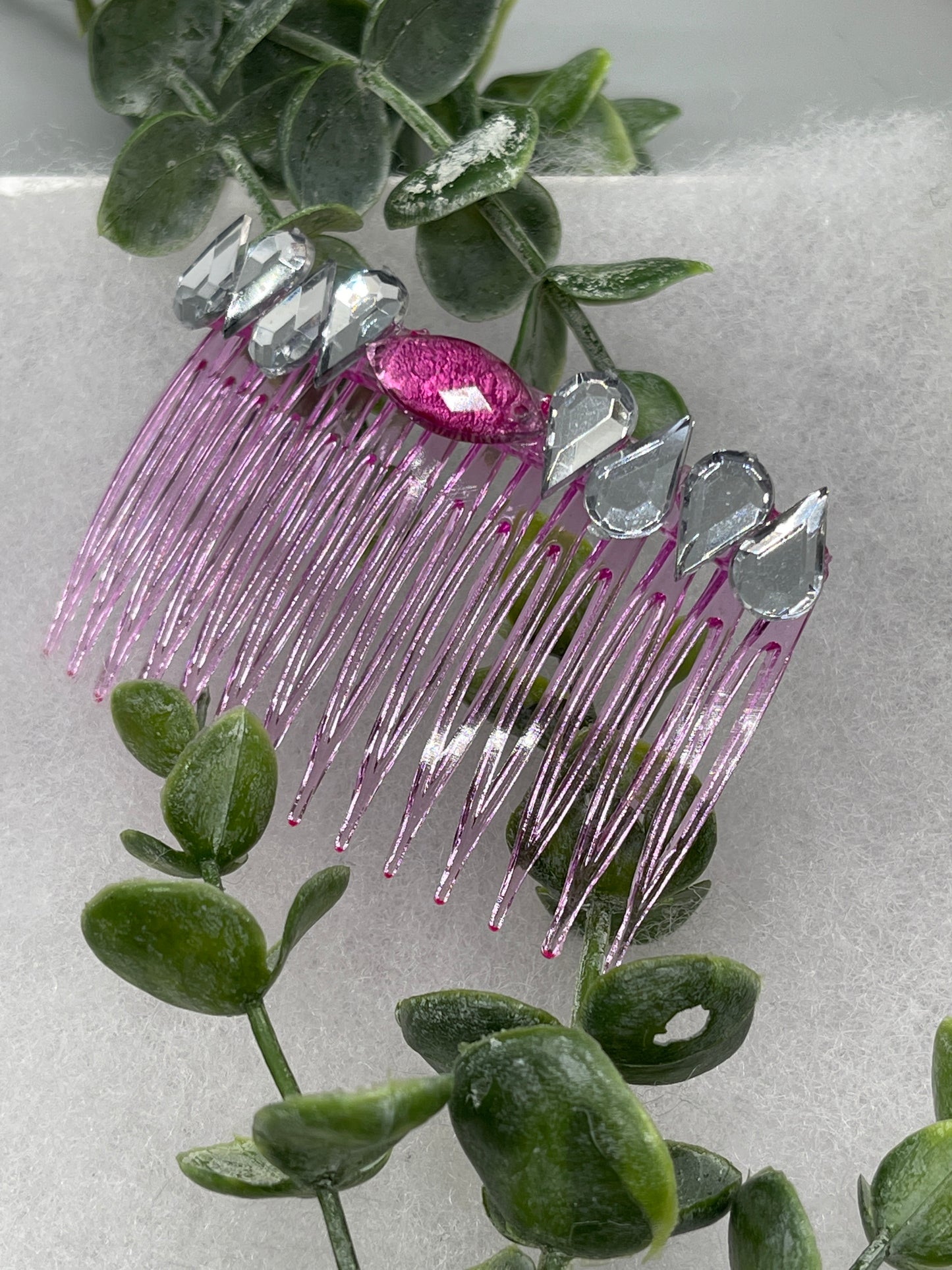 Pink faux crystal side comb 3.0” pink plastic hair accessory bridal wedding Retro Bridal Party Prom Birthday gifts