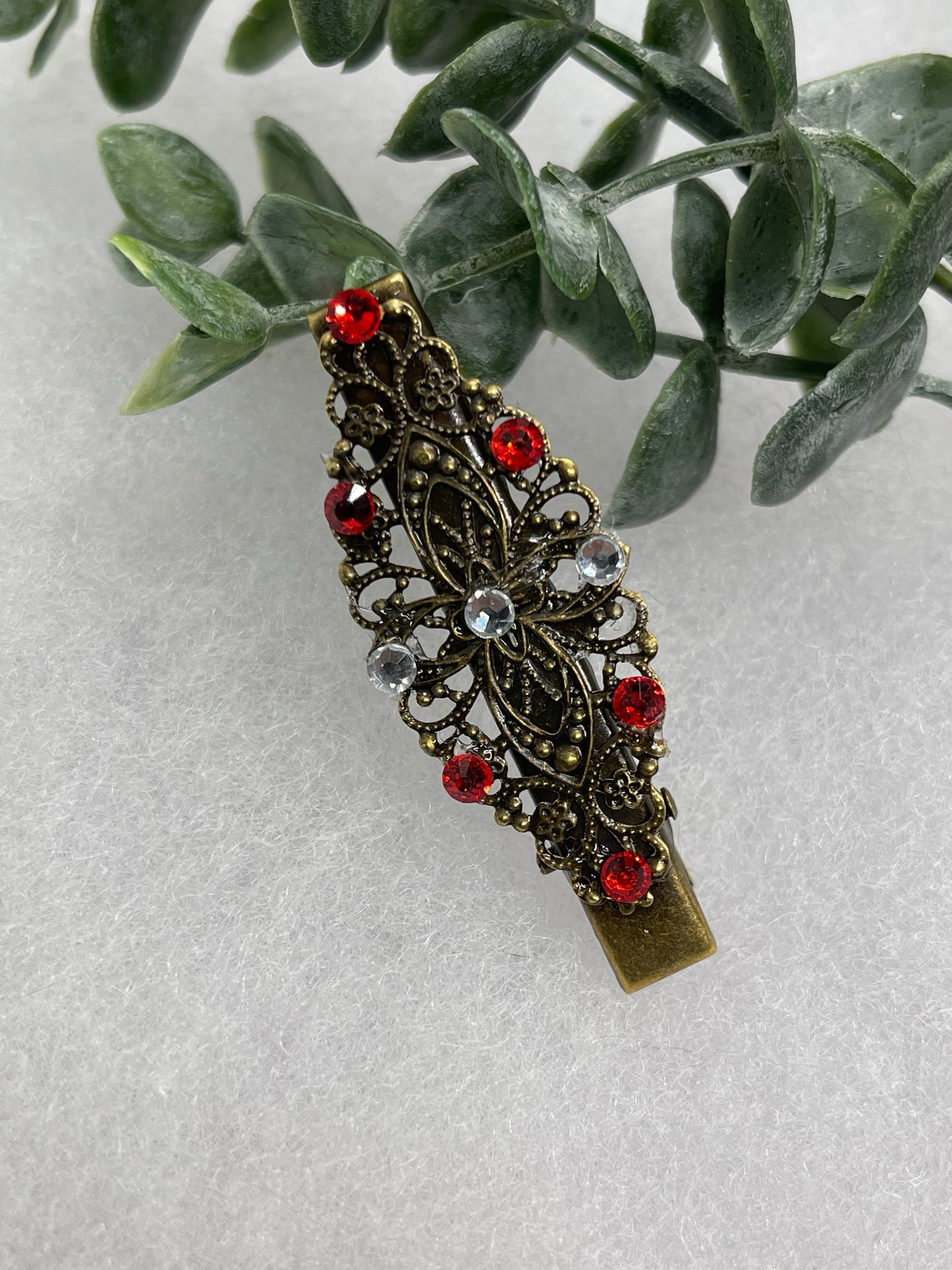 Red crystal rhinestone 2.5” alligator clip Antique vintage style bridal Wedding shower sweet 16 birthday princess bridesmaid hair accessory