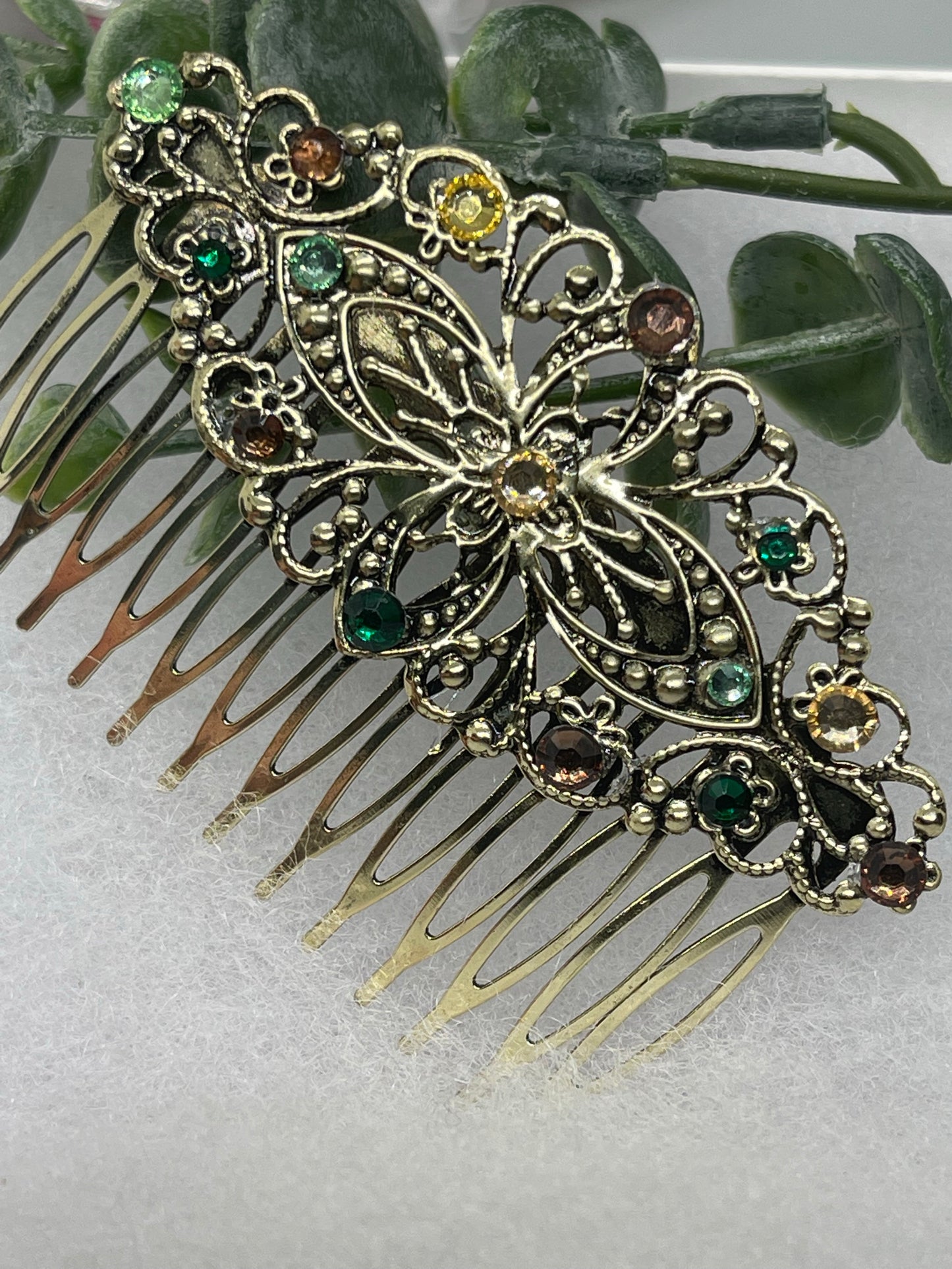 Camouflage Crystal vintage antique style leaf side hair comb approximately 3.5” long Handmade hair accessory bridal wedding Retro