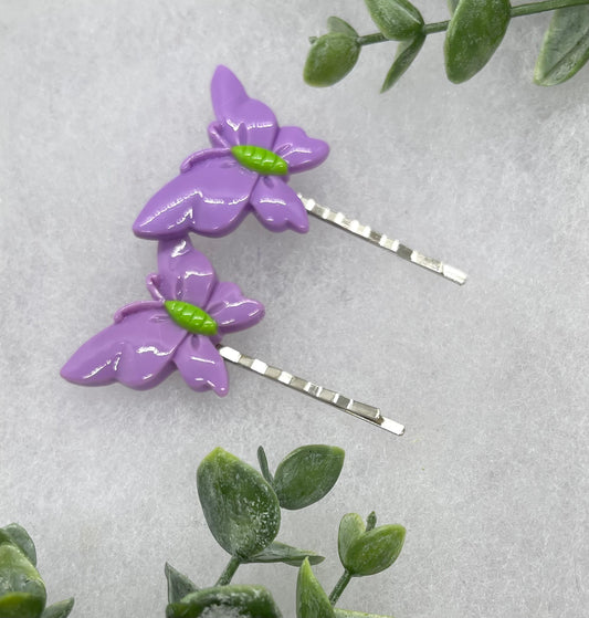 2 pc lavender Butterfly hair pins approximately 2.0”silver tone formal hair accessory gift wedding bridal Hair accessory #002