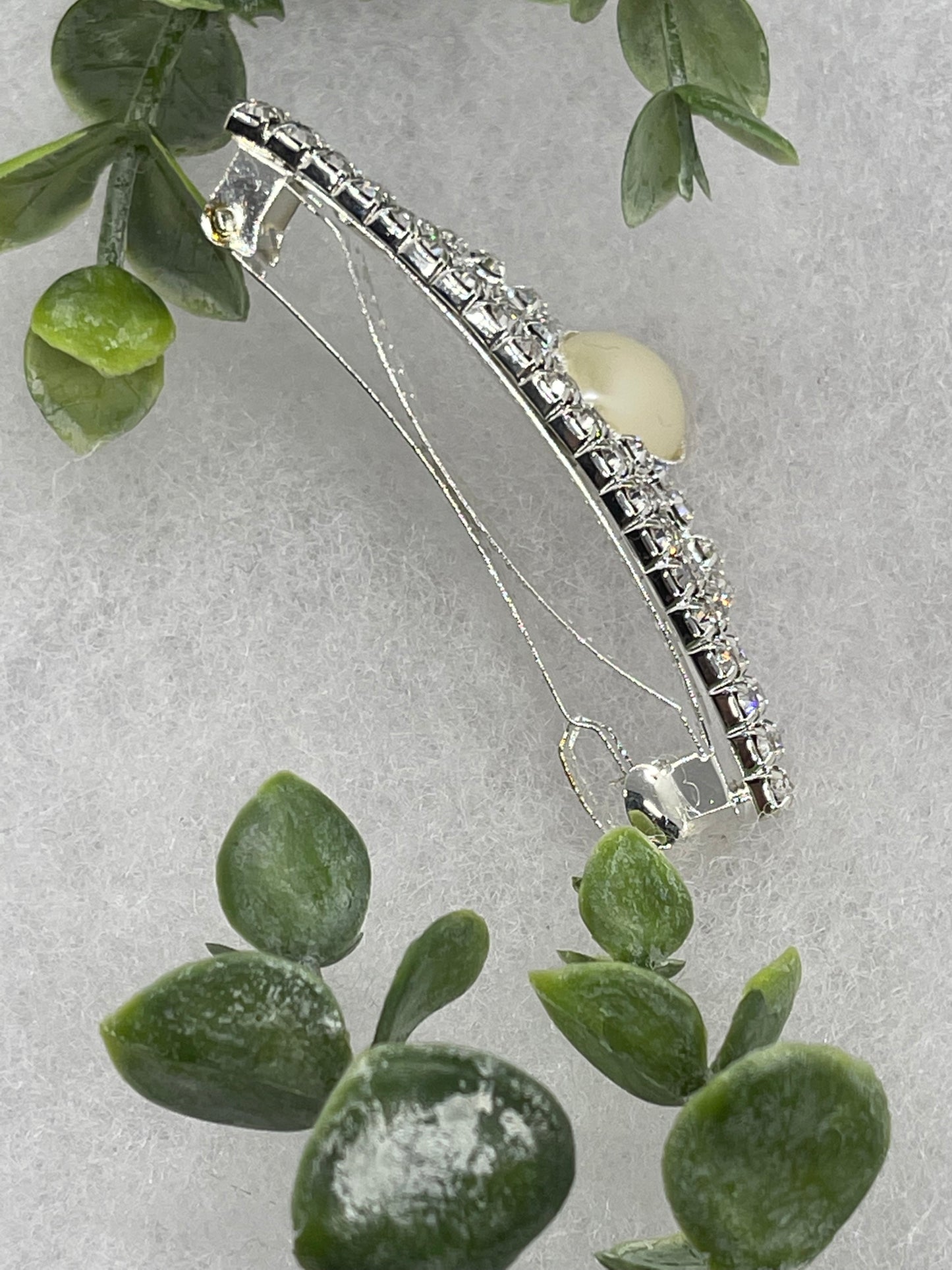 Teardrop Pearl Crown Crystal hair barrette approximately 3.0” silver tone formal hair accessory wedding bridal