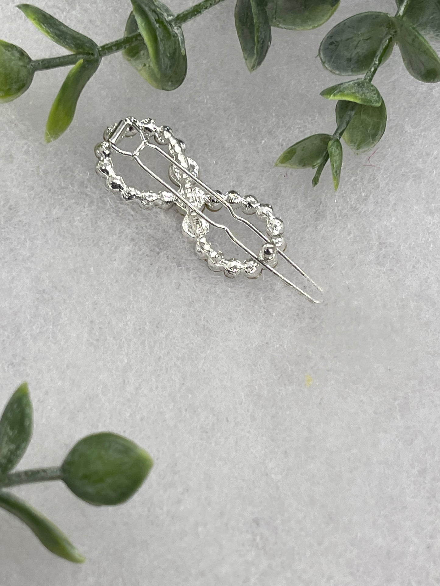 iridescent Crystal Rhinestone Barrette approximately 2.0” silver tone formal hair accessory gift wedding bridal Hair accessory