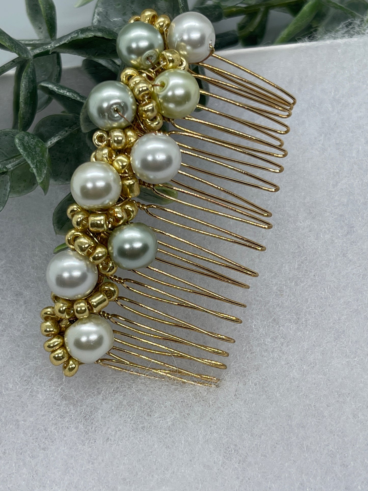 Neutral tone gold beaded side Comb 3.5” gold Metal hair Accessories bridesmaid birthday princess wedding gift handmade accessories