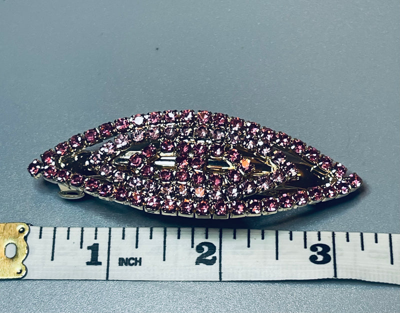 Pink Crystal rhinestone barrette approximately 3.0” gold tone formal hair accessories gift wedding bridesmaid Prom birthday gifts