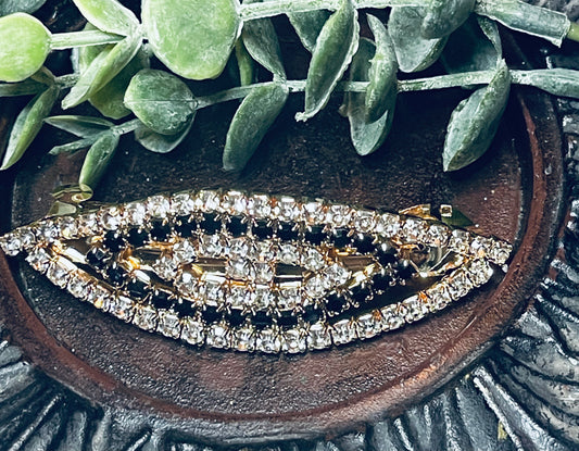 Black clear Crystal rhinestone barrette approximately 3.0” gold tone formal hair accessories gift wedding bridesmaid Prom birthday gifts