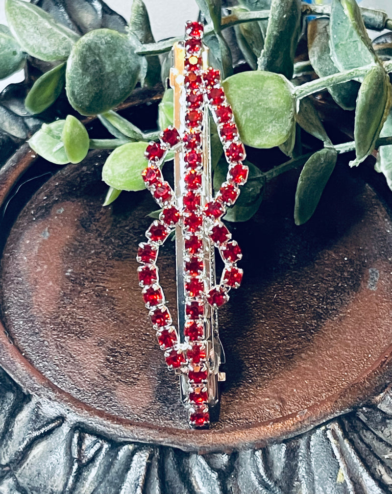 Hair barrette 2.75’’ silver toned with white red crystal rhinestones hair accessory