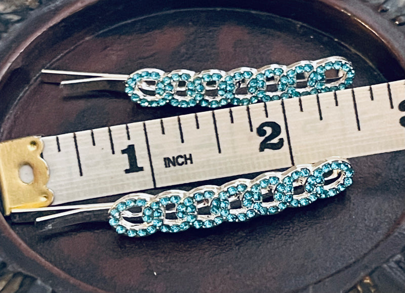 Teal blue Crystal rhinestone hairpins 2pc approximately 2.5”silver tone  formal hair accessories gift wedding bridesmaid princess accessory