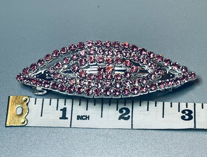 Pink Crystal rhinestone barrette approximately 3.0” silver tone formal hair accessories gift wedding bridesmaid Prom birthday gifts