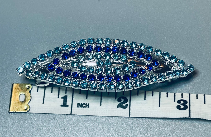 Teal blue Crystal rhinestone barrette approximately 3.0” silver tone formal hair accessories gift wedding bridesmaid Prom birthday gifts