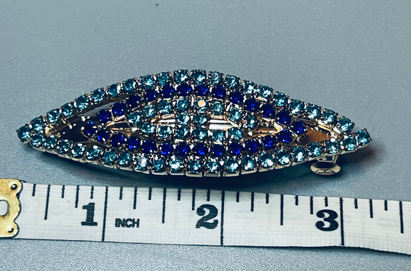 Teal blue Crystal rhinestone barrette approximately 3.0” gold tone formal hair accessories gift wedding bridesmaid Prom birthday gifts