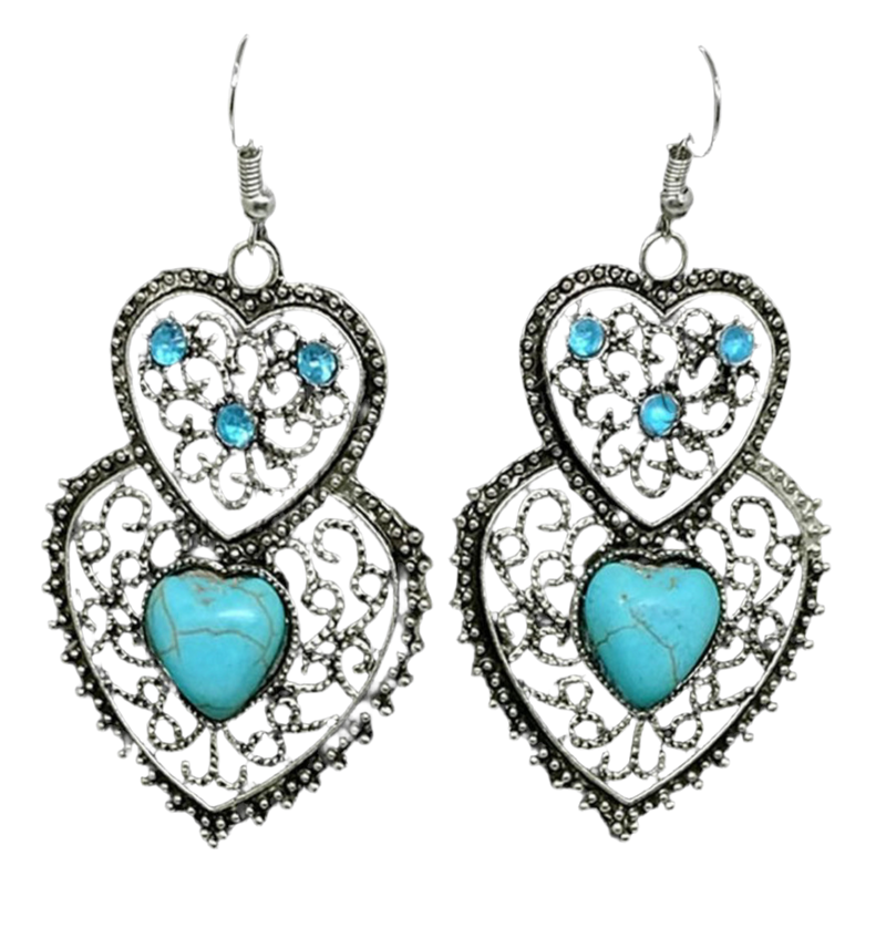 Antique vintage Turquoise hearts silver necklace earrings set