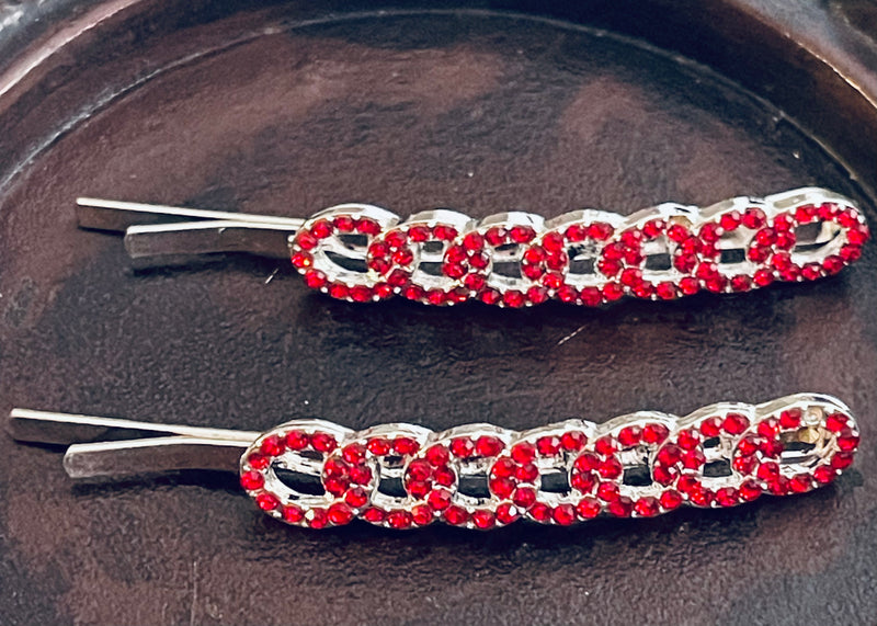 Red Crystal rhinestone hairpins 2pc approximately 2.5”silver tone  formal hair accessories gift wedding bridesmaid princess accessory