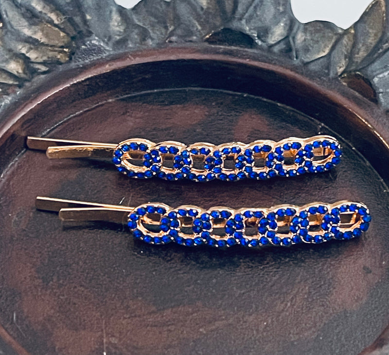 Blue Crystal rhinestone hairpins 2pc approximately 2.5”gold tone  formal hair accessories gift wedding bridesmaid princess accessory