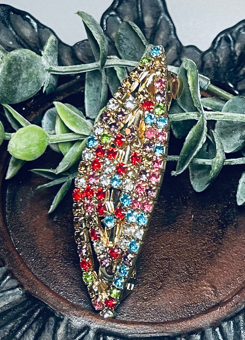 Rainbow Crystal rhinestone barrette approximately 3.0” gold tone formal hair accessories gift wedding bridesmaid Prom birthday gifts