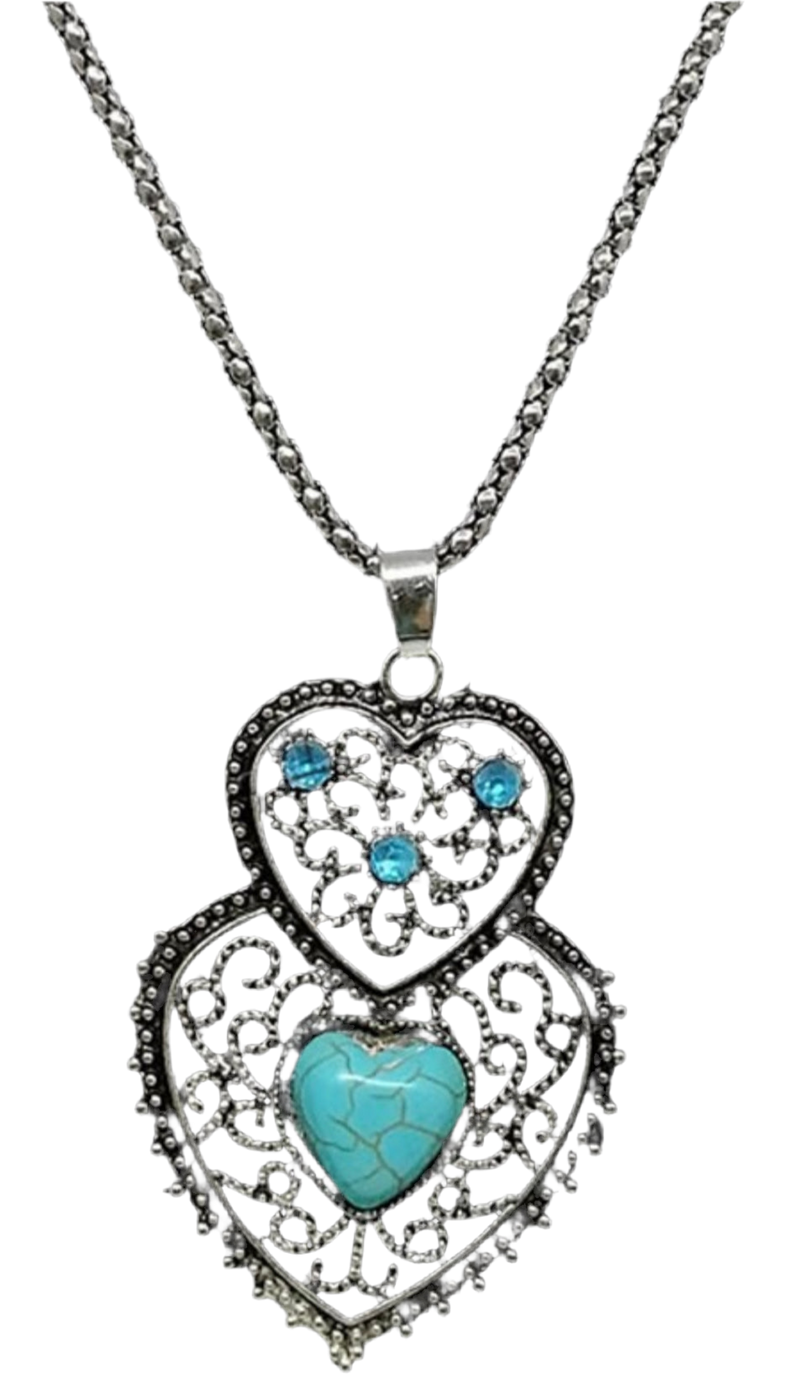 Antique vintage Turquoise hearts silver necklace earrings set