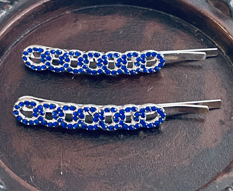 Blue Crystal rhinestone hairpins 2pc approximately 2.5” silver tone  formal hair accessories gift wedding bridesmaid princess accessory