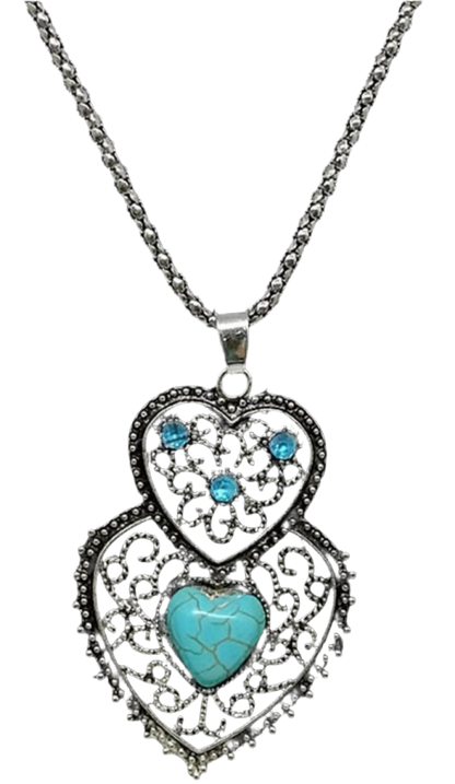 Antique vintage Turquoise hearts silver necklace earrings set