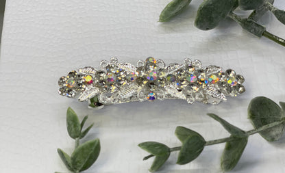 iridecent Crystal rhinestone barrette approximately 3.0” silver tone formal hair accessories gift wedding bridesmaid