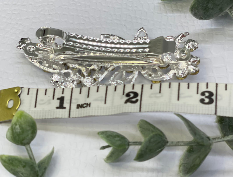 iridecent Crystal rhinestone barrette approximately 3.0” silver tone formal hair accessories gift wedding bridesmaid