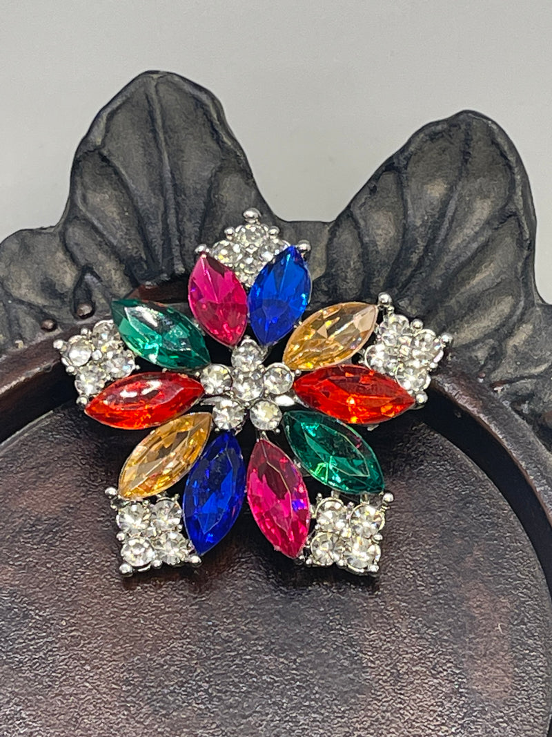 Luxe’s Rainbow Crystal Star flower Brooch Rhinestone silver gold tone woman with rhinestone gift scarf accessory